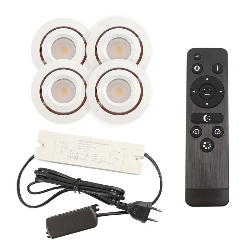 4 schwenkbare Einbaustrahler Terrassenüberdachung Rona, IP44, mit Anschlussset und Fernbedienung, Weiß 4 schwenkbare Einbaustrahler Terrassenüberdachung Rona, IP44, mit Anschlussset und Fernbedienung, Weiß