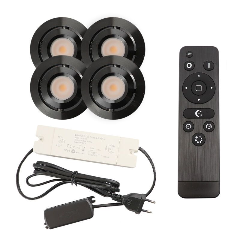 4 schwenkbare Einbaustrahler Terrassenüberdachung Rona, IP44, mit Anschlussset und Fernbedienung, Schwarz 4 schwenkbare Einbaustrahler Terrassenüberdachung Rona, IP44, mit Anschlussset und Fernbedienung, Schwarz