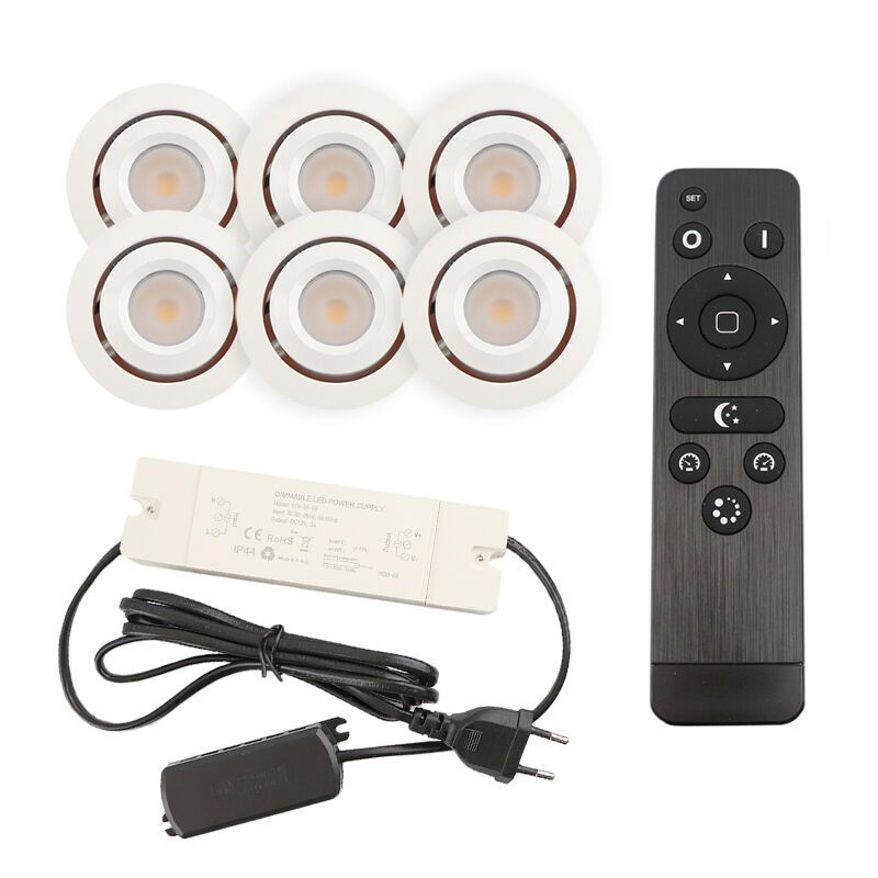 6 schwenkbare Einbaustrahler Terrassenüberdachung Rona, IP44, mit Anschlussset und Fernbedienung, Weiß 6 schwenkbare Einbaustrahler Terrassenüberdachung Rona, IP44, mit Anschlussset und Fernbedienung, Weiß