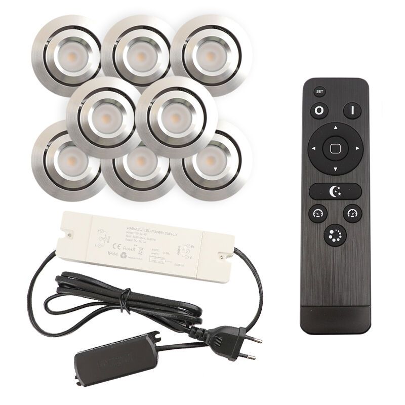 8 schwenkbare Einbaustrahler Terrassenüberdachung Rona, IP44, mit Anschlussset und Fernbedienung, Chrom 8 schwenkbare Einbaustrahler Terrassenüberdachung Rona, IP44, mit Anschlussset und Fernbedienung, Chrom