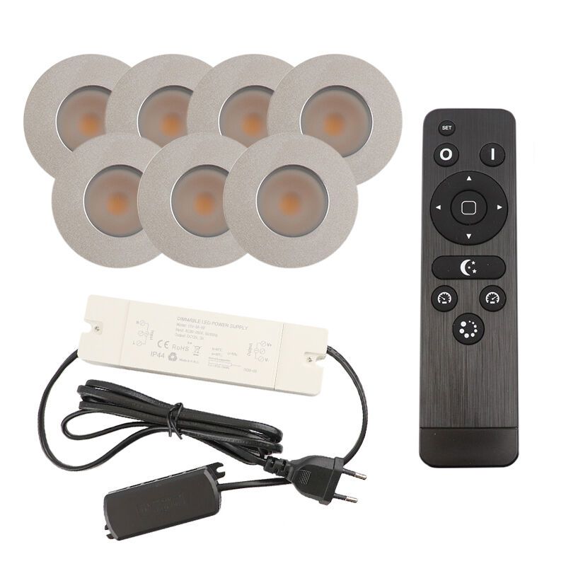 7 chrom Einbaustrahler Terrassenüberdachung Dico, IP65, inkl. Anschlussset und Fernbedienung