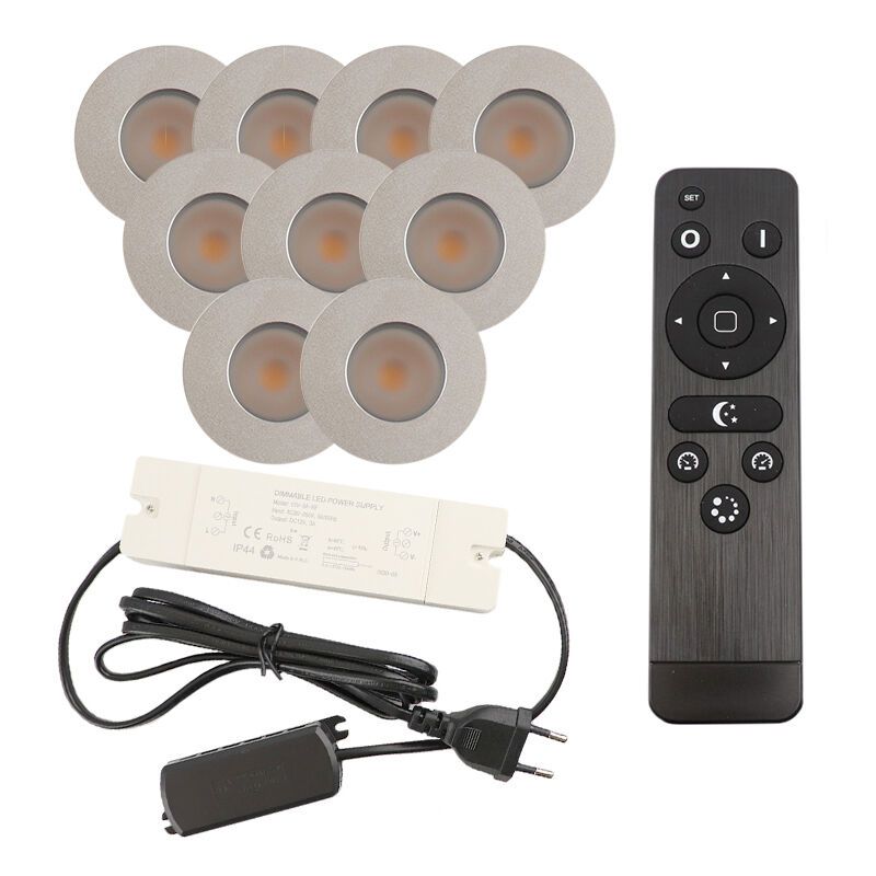 9 chrom Einbaustrahler Terrassenüberdachung Dico, IP65, inkl. Anschlussset und Fernbedienung