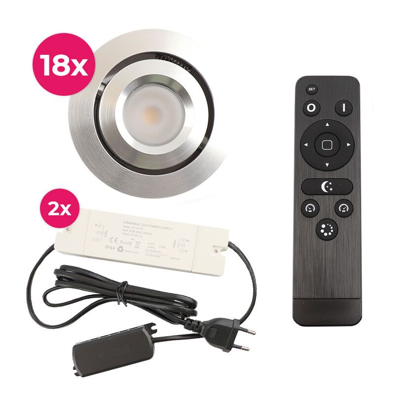 18 schwenkbare Einbaustrahler Terrassenüberdachung Rona, IP44, mit Anschlussset und Fernbedienung, Chrom