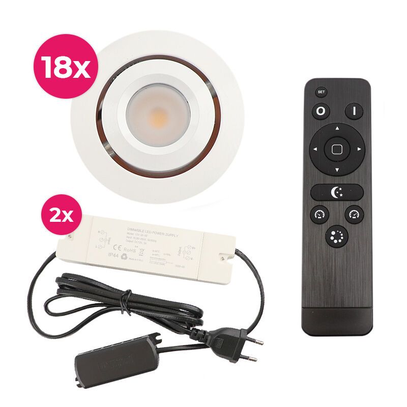 18 schwenkbare Einbaustrahler Terrassenüberdachung Rona, IP44, mit Anschlussset und Fernbedienung, Weiß 18 schwenkbare Einbaustrahler Terrassenüberdachung Rona, IP44, mit Anschlussset und Fernbedienung, Weiß