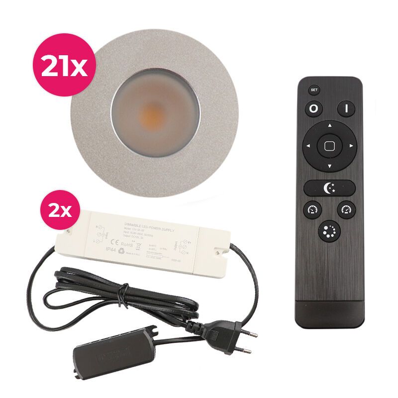 21 chrom Einbaustrahler Terrassenüberdachung Dico, IP65, inkl. Anschlussset und Fernbedienung