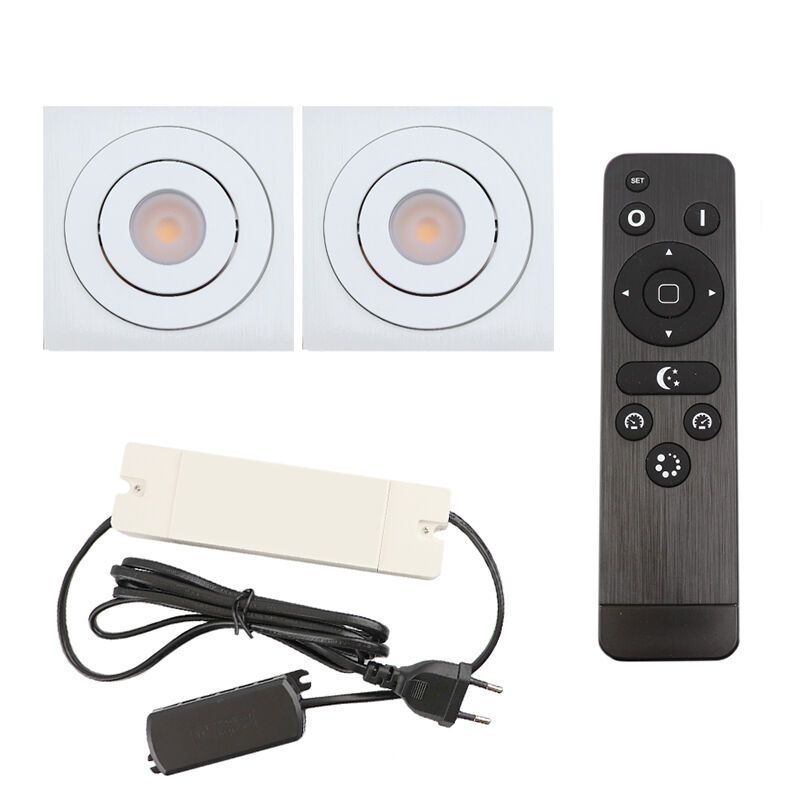 2 schwenkbare Einbaustrahler Terrassenüberdachung Rona eckig, IP44, mit Anschlussset und Fernbedienung, Weiß 2 schwenkbare Einbaustrahler Terrassenüberdachung Rona eckig, IP44, mit Anschlussset und Fernbedienung, Weiß