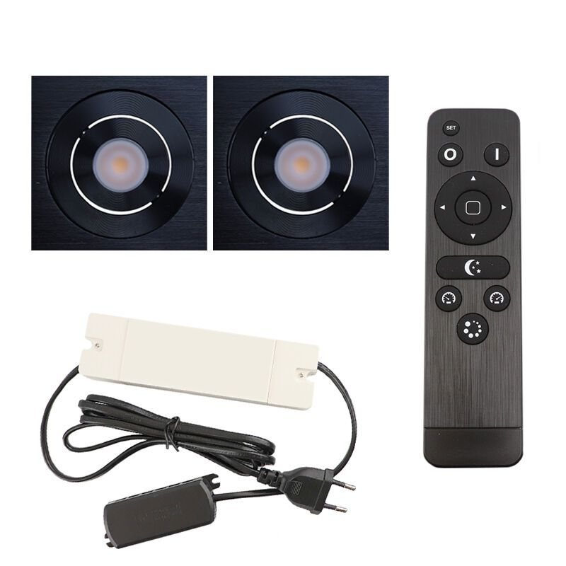 2 schwenkbare Einbaustrahler Terrassenüberdachung Rona eckig, IP44, mit Anschlussset und Fernbedienung, Schwarz 2 schwenkbare Einbaustrahler Terrassenüberdachung Rona eckig, IP44, mit Anschlussset und Fernbedienung, Schwarz