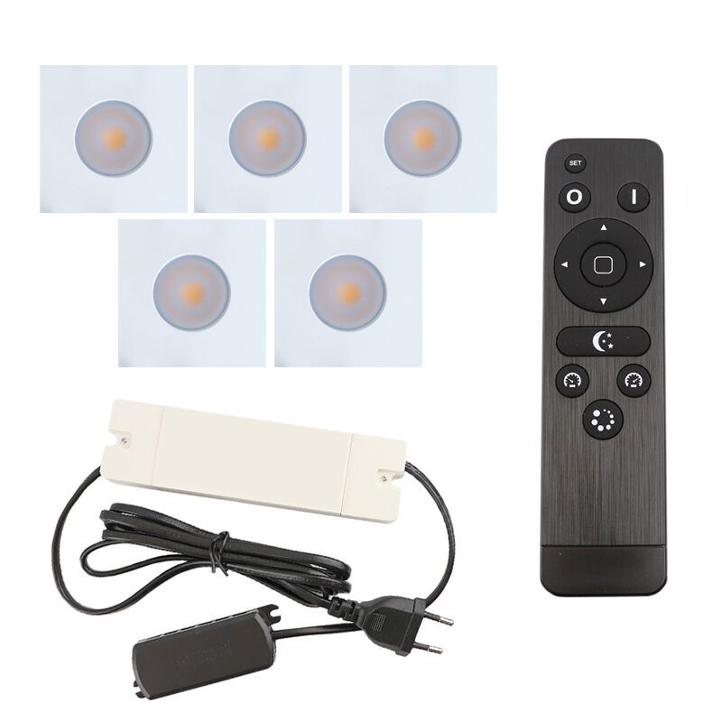 5 eckige weiße Einbaustrahler Terrassenüberdachung Dico, IP65, inkl. Anschlussset und Fernbedienung