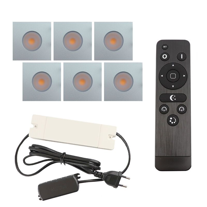 6 eckige chrom Einbaustrahler Terrassenüberdachung Dico, IP65, inkl. Anschlussset und Fernbedienung 6 eckige chrom Einbaustrahler Terrassenüberdachung Dico, IP65, inkl. Anschlussset und Fernbedienung