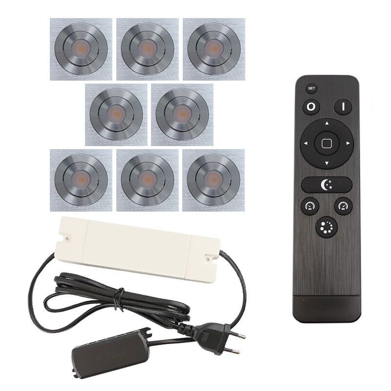 8 schwenkbare Einbaustrahler Terrassenüberdachung Rona eckig, IP44, mit Anschlussset und Fernbedienung, Chrom 8 schwenkbare Einbaustrahler Terrassenüberdachung Rona eckig, IP44, mit Anschlussset und Fernbedienung, Chrom