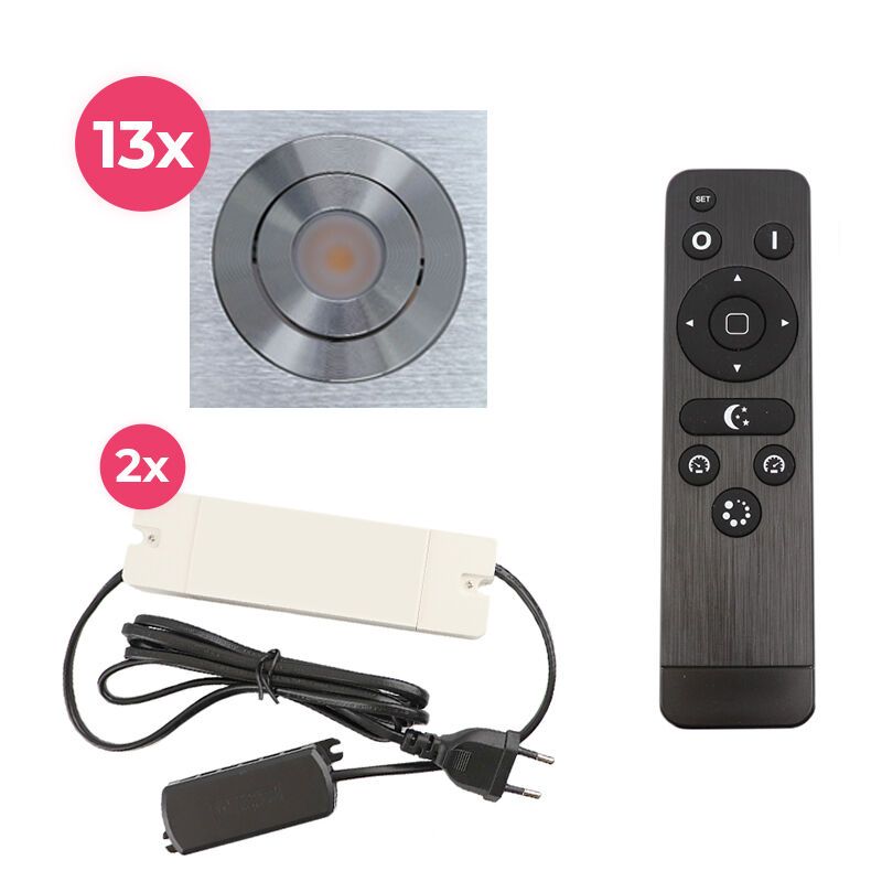 13 schwenkbare Einbaustrahler Terrassenüberdachung Rona eckig, IP44, mit Anschlussset und Fernbedienung, Chrom