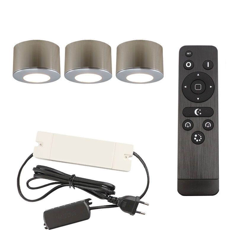 3 runde chrom Aufbaustrahler Terrassenüberdachung Vasso, IP44, inkl. Anschlussset und Fernbedienung 3 runde chrom Aufbaustrahler Terrassenüberdachung Vasso, IP44, inkl. Anschlussset und Fernbedienung