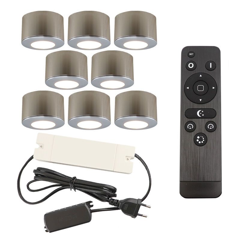 8 runde chrom Aufbaustrahler Terrassenüberdachung Vasso, IP44, inkl. Anschlussset und Fernbedienung