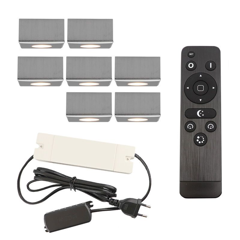 7 eckige chrom Aufbaustrahler Terrassenüberdachung Fredo, IP44, inkl. Anschlussset und Fernbedienung