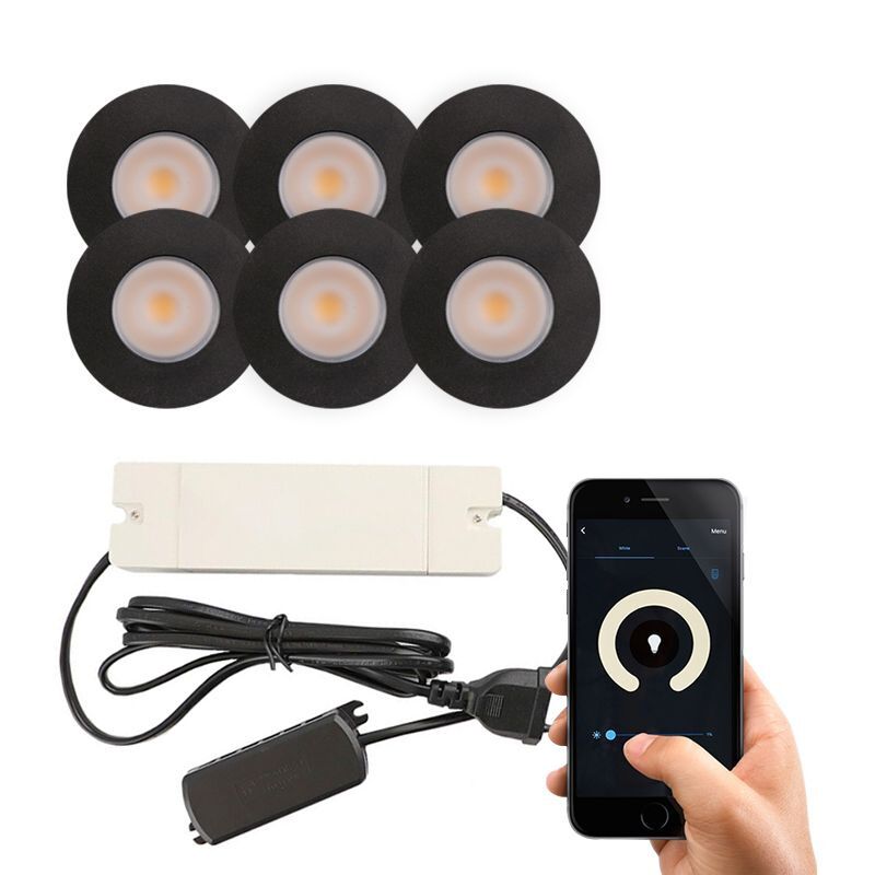 6 schwarze Smart Einbaustrahler Terrassenüberdachung Dico, IP65, inkl. Anschlussset