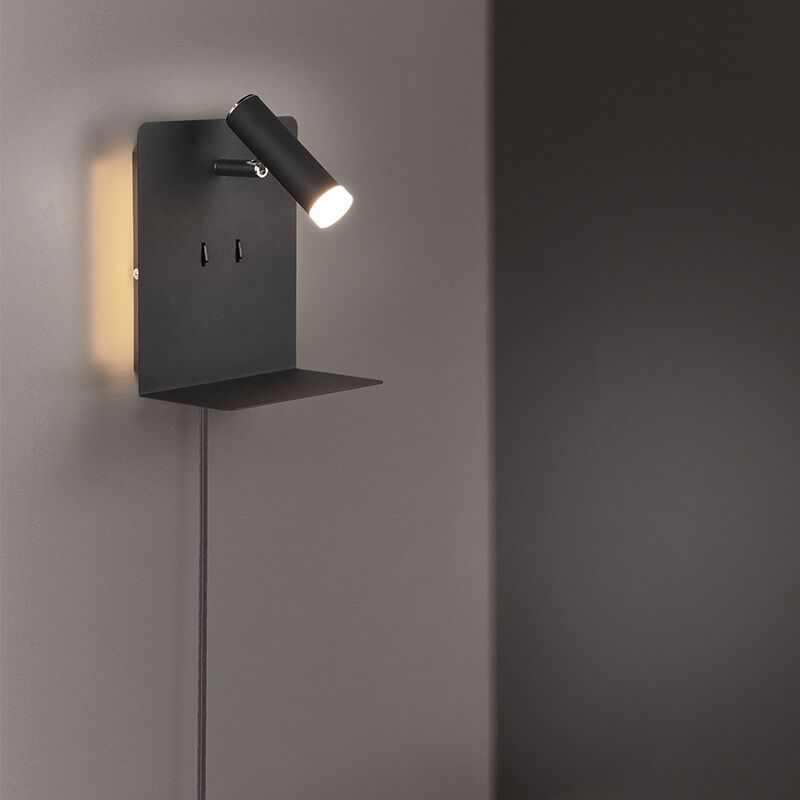Schwarze Wandleuchte Design, Ricciolo, 3W, 3000K LED, mit Schalter Schwarze Wandleuchte Design, Ricciolo, 3W, 3000K LED, mit Schalter