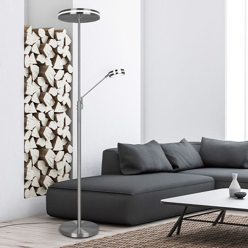 Nickel Leselampe Stehlampe Modern, Marjon, 35W, warm- bis kaltweiß einstellbare LED, mit Touch-Dimmer