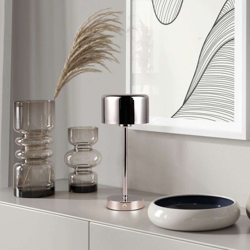 Chrom aufladbare Tischlampe Modern, Dustin, 1W, 3000K LED, mit Touch-Dimmer