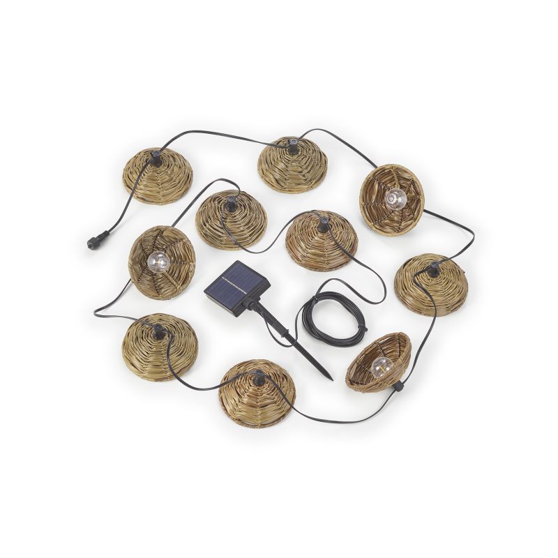 Lichterkette mit Solarenergie, mit braunen Kappen 10 Lampen, 2700K, 0,5W