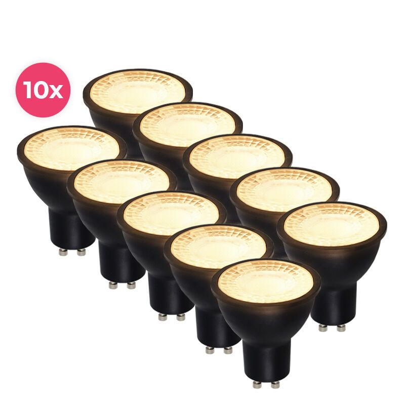 10er Pack Schwarze GU10 LED Spot Antonie, 3 Watt, 2700K (Warmweiß)
