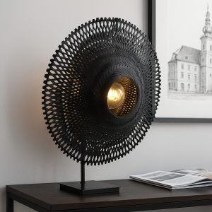 Rattan Tischleuchte Schwarz, Cordoba, mit Schalter