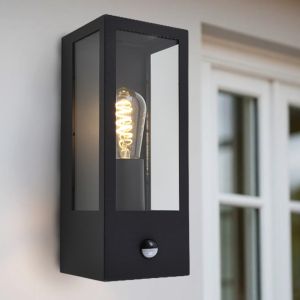 Moderne Außen Wandleuchte mit Bewegungsmelder Schwarz, Senne, IP44