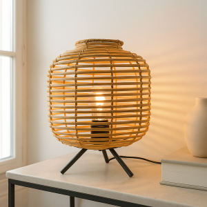 Rattan Tischleuchte Braun, Pinar, mit Schalter