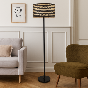 Bambus Stehlampe Schwarz, Jildau, mit Schalter