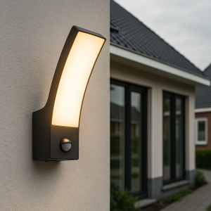Moderne Außen Wandleuchte mit Bewegungsmelder Schwarz, Manel, 12W, 3000K LED, IP44