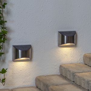 2er-Pack Solar-Wandleuchten Amier, Silber, mit Dämmerungssensor