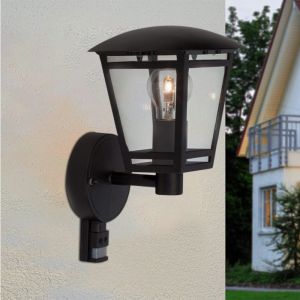 Moderne Außen Wandleuchte mit Bewegungsmelder Schwarz, Jedidjah, IP44