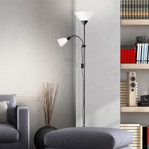 Aluminium Leselampe Stehlampe Schwarz, Josephina, mit Schalter