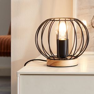 Holz Tischleuchte Schwarz, Donato, mit Schalter