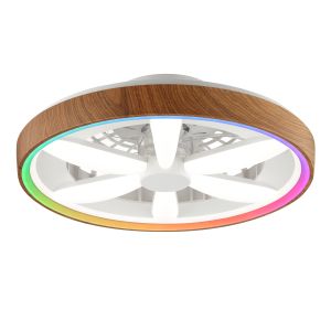 Kunststoff Deckenventilator Holz, Roos, 48W, RGBW LED, mit Fernbedienung