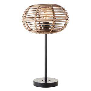 Rattan Tischleuchte Braun, Sevim, mit Schalter