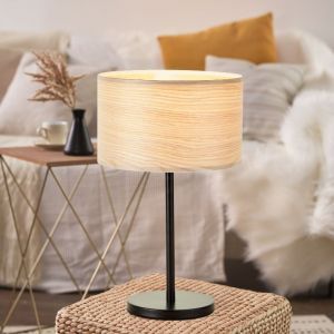 Holz Tischleuchte Beige, Enna, mit Schalter