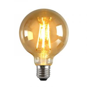 Dimmbare E27 LED Lampe, G95, 6W, Bernstein glas, 2200K