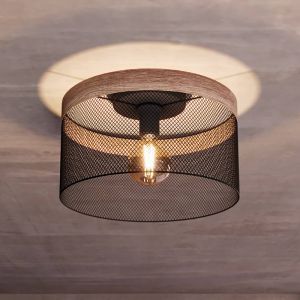 Schwarze industrielle Deckenleuchte Holz, Ilkay