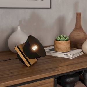 Schwarze retro Tischleuchte Holz, Juanita, mit Schalter