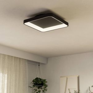 Schwarze moderne Deckenleuchte Kunststoff, Shauni, 12W, warm- bis kaltweiß einstellbare LED, mit Fernbedienung