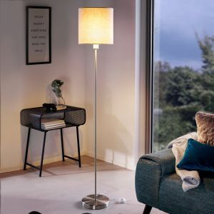 Taupe moderne Stehlampe Stoff, Abano, mit Schalter