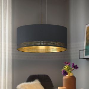 Schwarze moderne Pendelleuchte Stoff, Niko