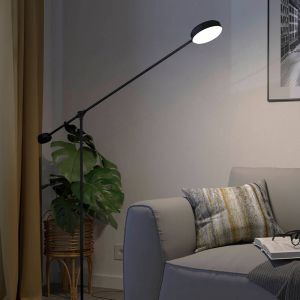 Schwarze moderne Leselampe Stehlampe Aluminium, Thies, 24W, 3000K LED, 3-stufig dimmbar