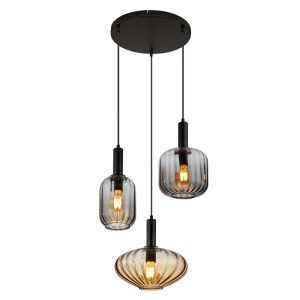 Schwarze Pendelleuchte Esszimmer Rauchglas, Marjolein