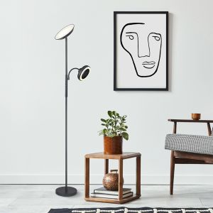 Schwarze Stehlampe mit Ventilator, Raimond, 20W, warm- bis kaltweiß einstellbare LED, mit Touch-Dimmer