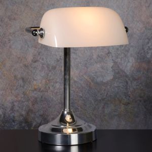 Weiße Schreibtischlampe Antik, Banker, mit Schalter