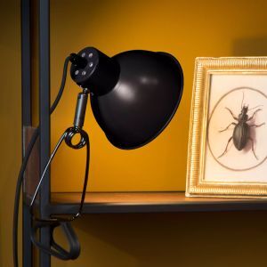 Schwarze Klemmleuchte Retro, Moys, mit Schalter