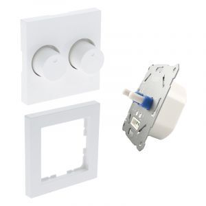 Duo dimmer, switch, mit weiße Abdeckrahmen und Zentrallplatte