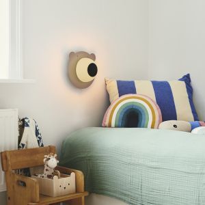 Braune Kinderzimmer Wandleuchte Metall, Brunabear, mit Schalter