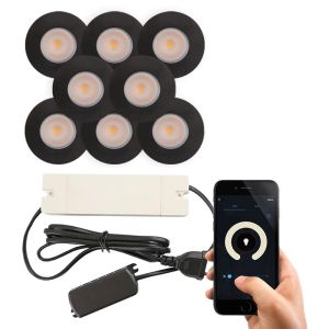 8 schwarze Smart Einbaustrahler Terrassenüberdachung Dico, IP65, inkl. Anschlussset